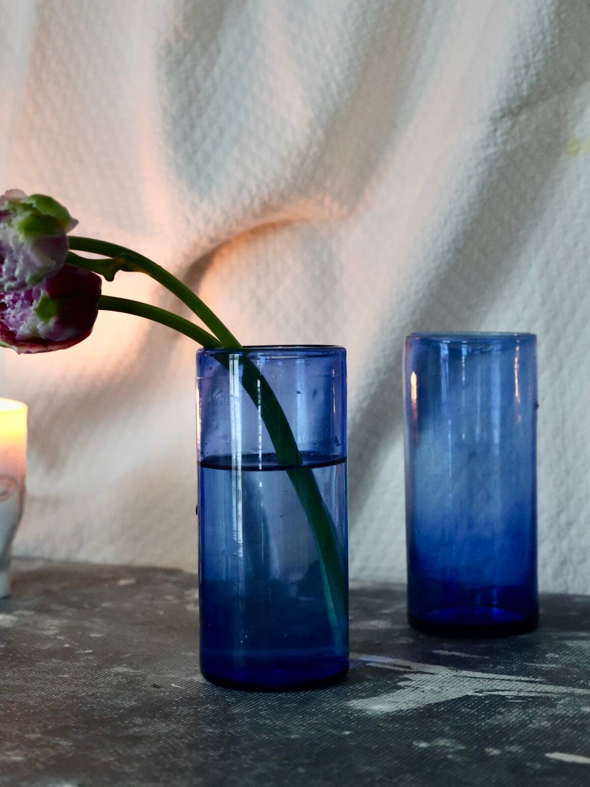 ice-tea-light-blue-drinkware-tumbler-water-glass-mouth-blown-recycled-glass