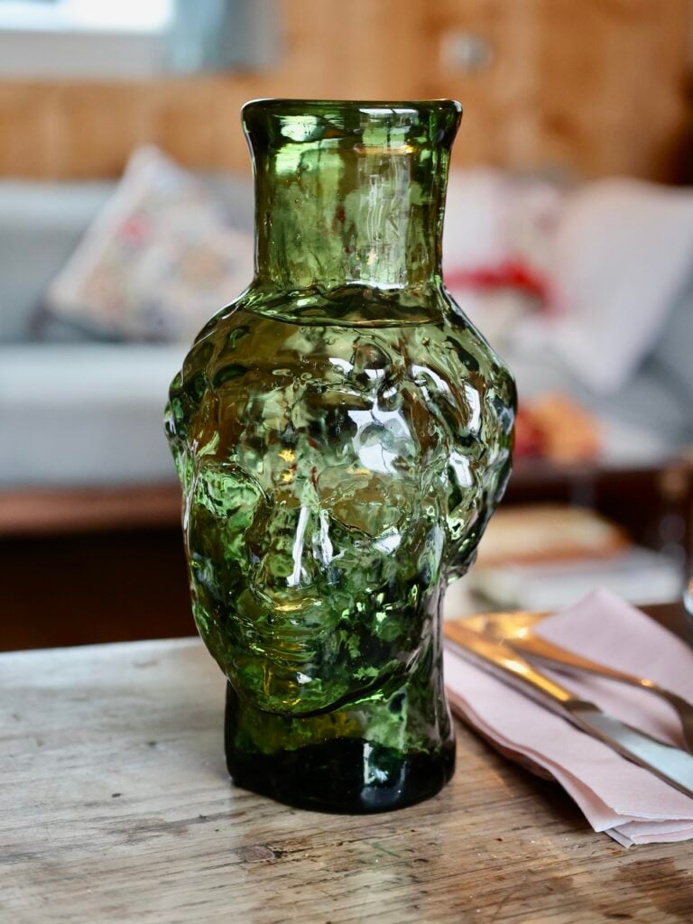 la-soufflerie-roma-droit-vert-fume-head-drinkware-carafe-pitcher-decanter-mouth-blown-recycled-glass