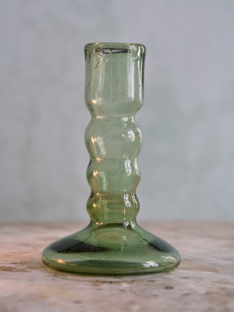 la-soufflerie-bougeoir-bulles-vert-fume-mouth-blown-recyled-glass