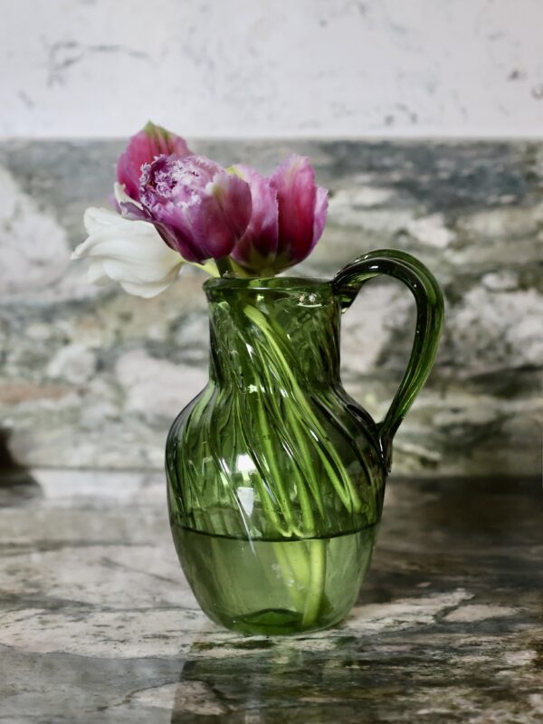 oenochoé-vert-fumé-vase-carafe-pitcher-decanter-mouth-blown-recycled-glass