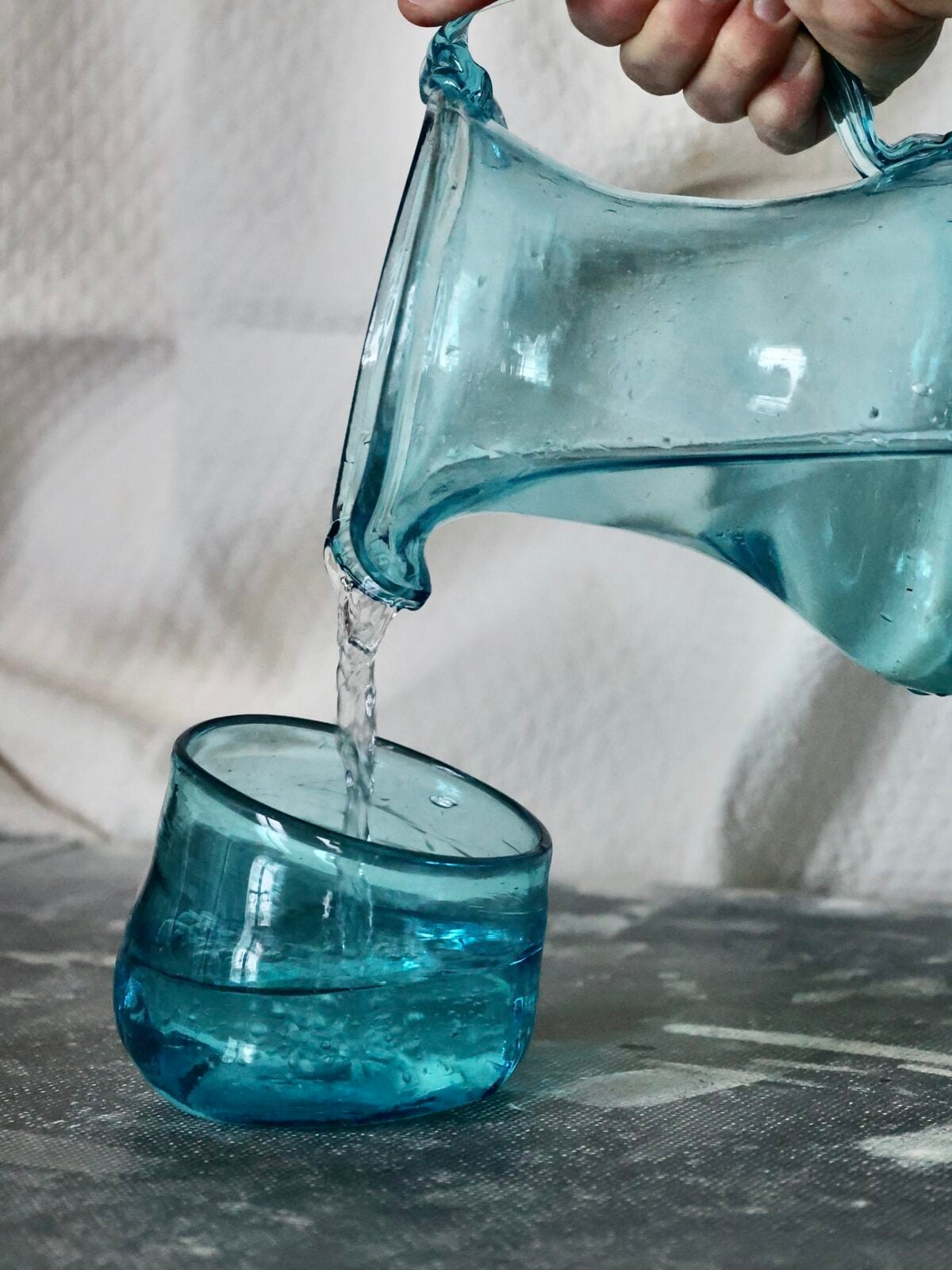 rock-glass-turquoise-drinkware-tumbler-water-glass-mouth-blown-recycled-glass