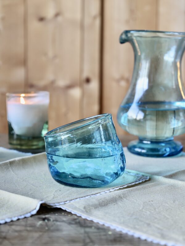 rock-glass-turquoise-drinkware-tumbler-water-glass-mouth-blown-recycled-glass