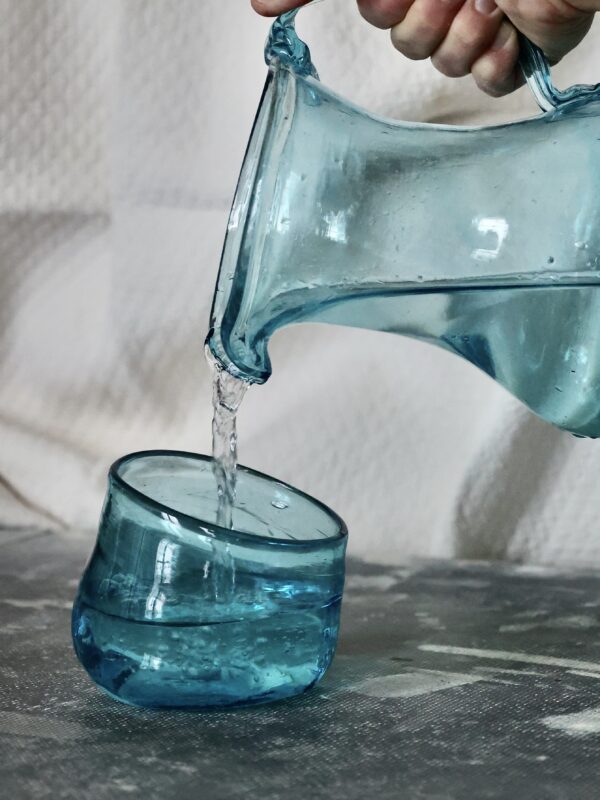 rock-glass-turquoise-drinkware-tumbler-water-glass-mouth-blown-recycled-glass