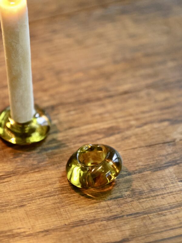Hand-blown candle ring using recycled glass