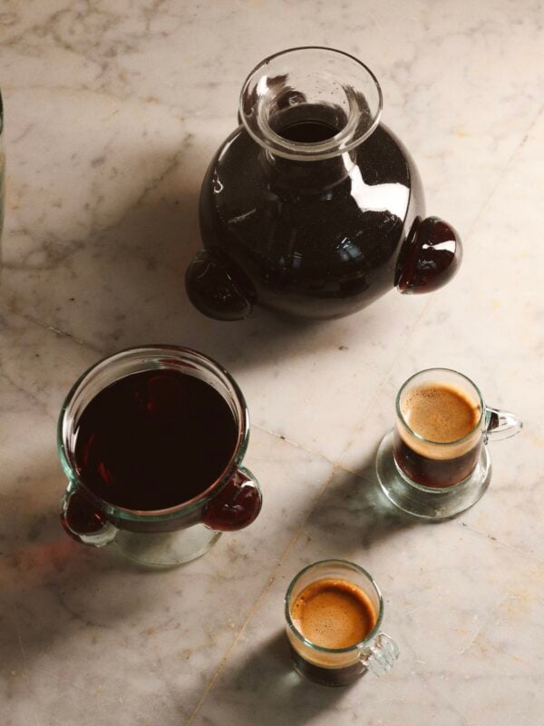 Mouth-blown glass carafe