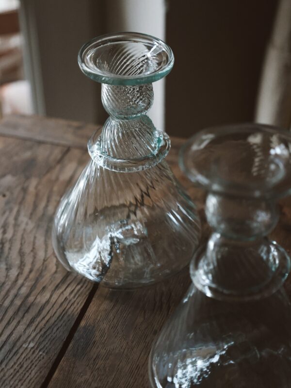 Mouth-blown recycled glass candle holder