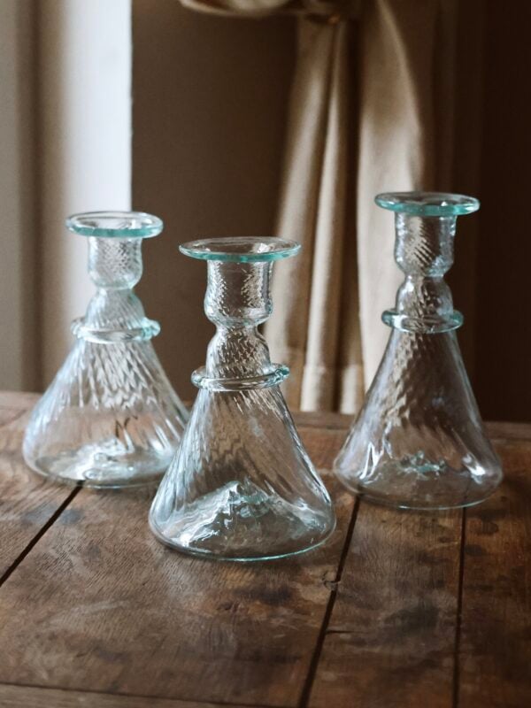 Mouth-blown recycled glass candle holder
