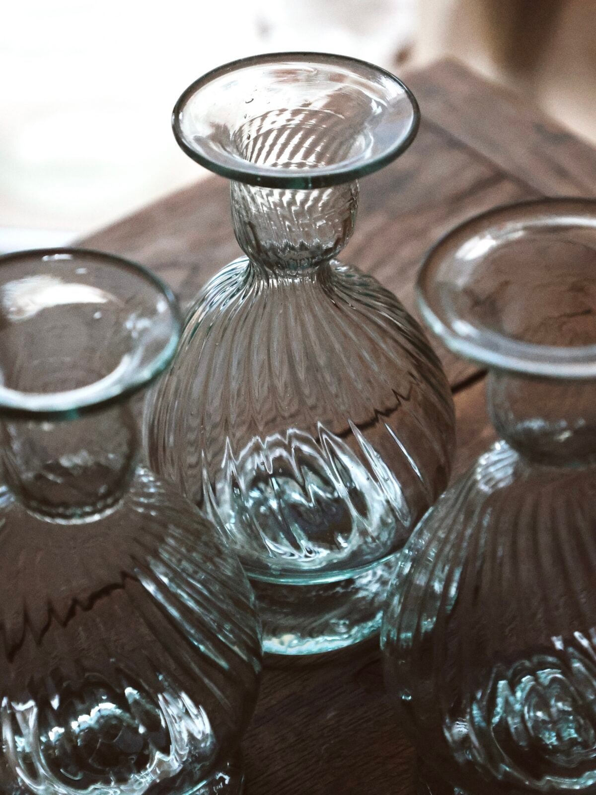 Mouth-blown recycled glass candle holder