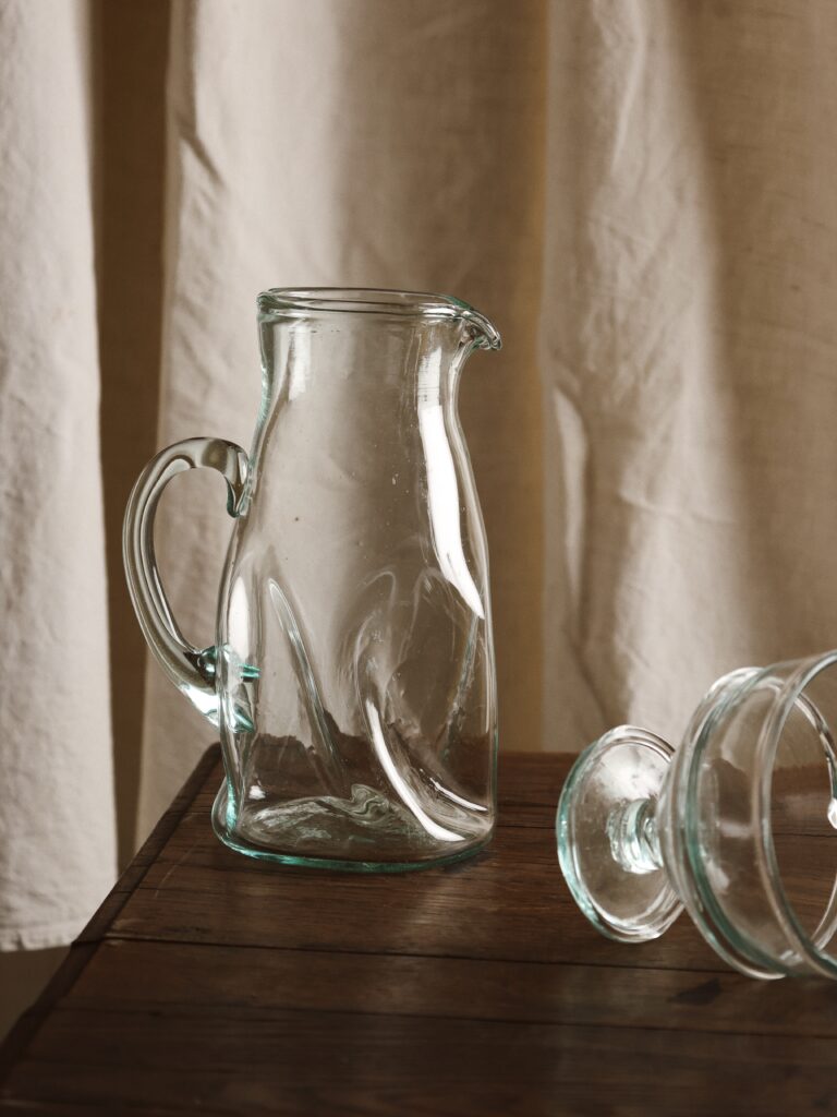 Mouth-blown recycled glass pichet