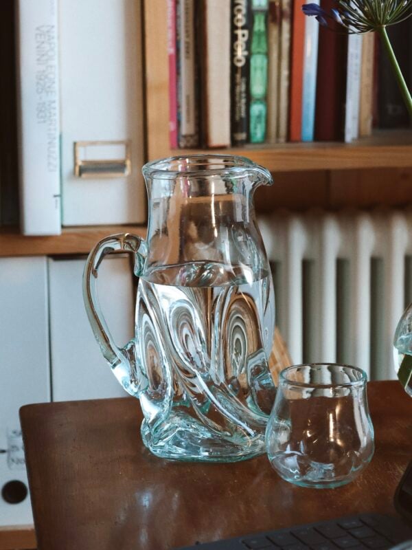 Mouth-blown recycled glass pichet