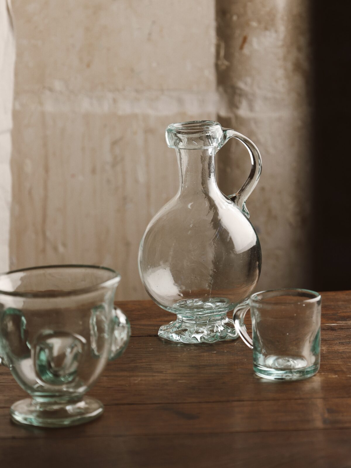 Mouth-blown recycled glass pichet